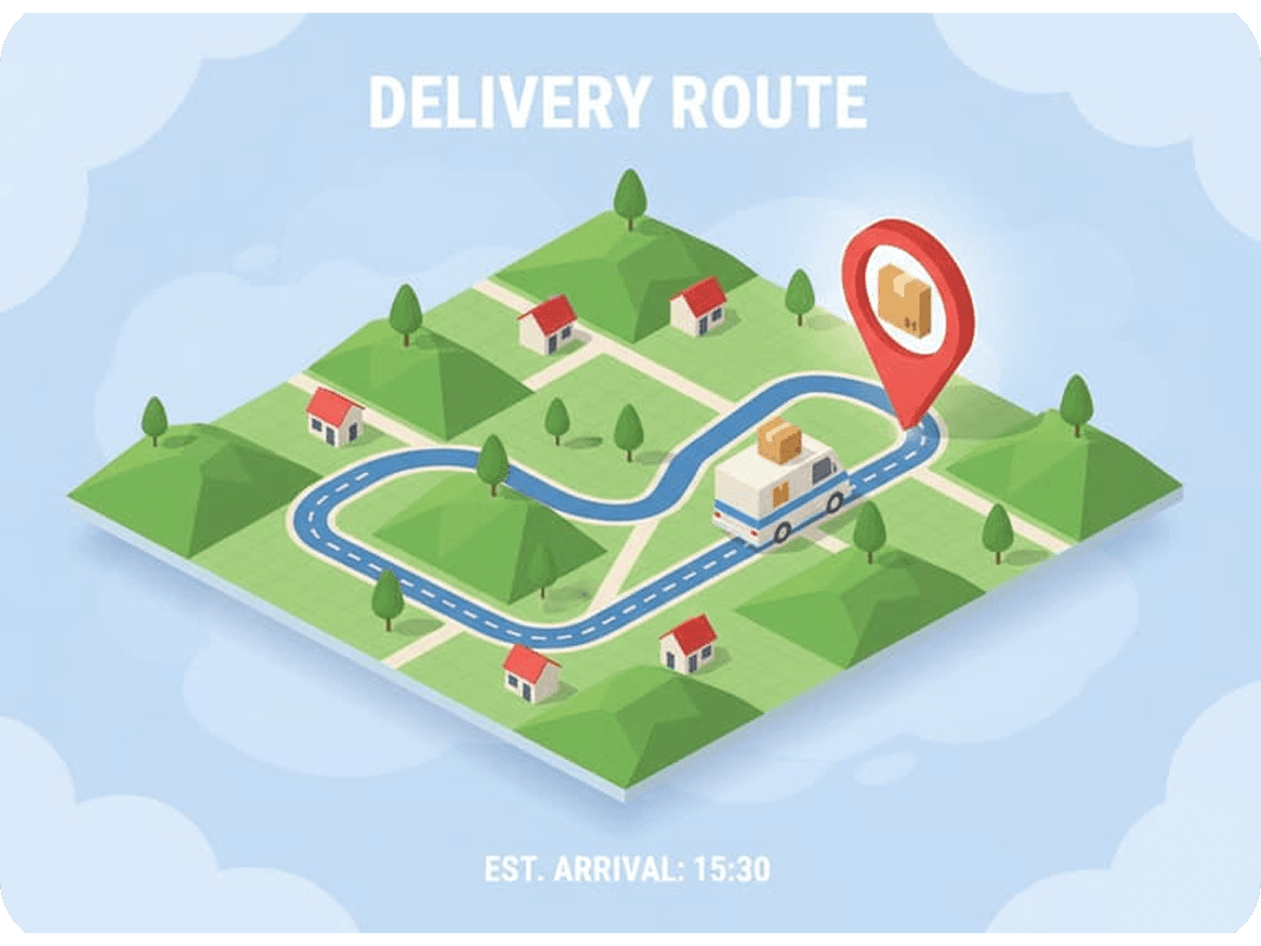 Illustrated community-powered delivery route map with live ETA on RideApack
