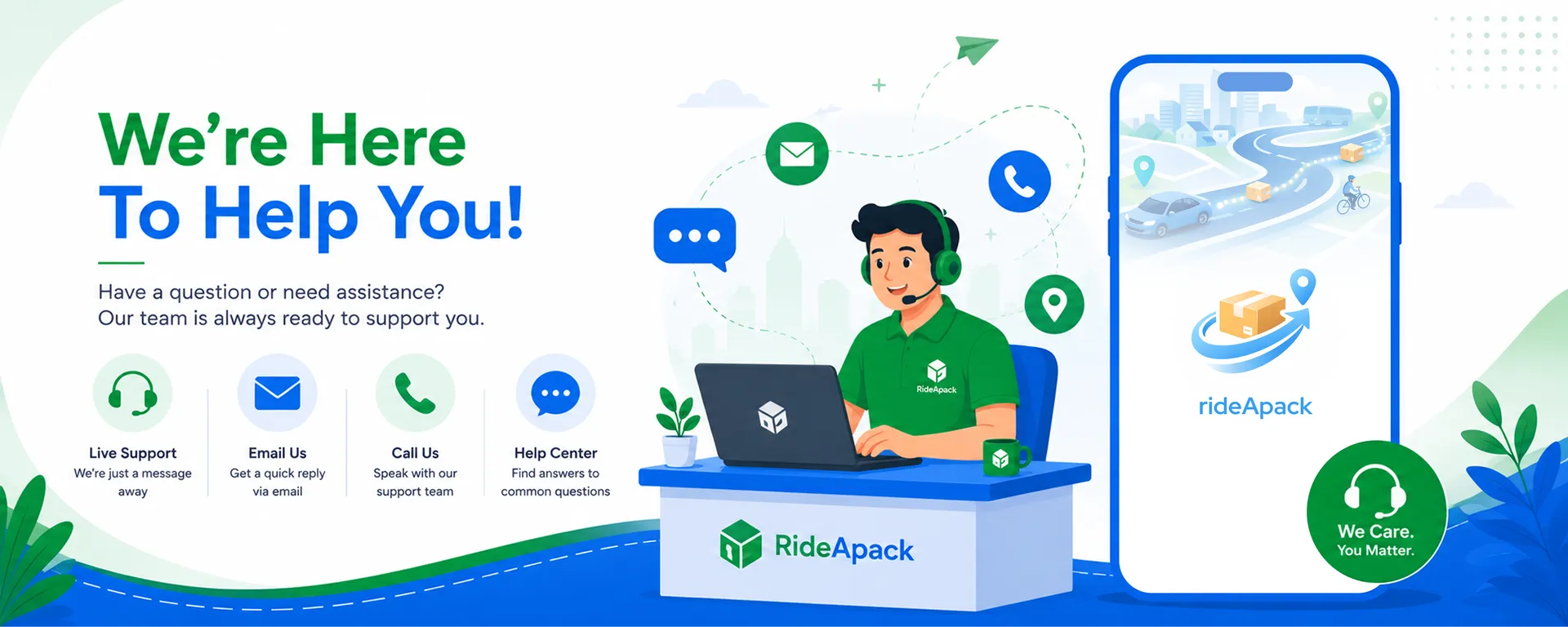 Contact RideApack — live support, email, phone, and help center