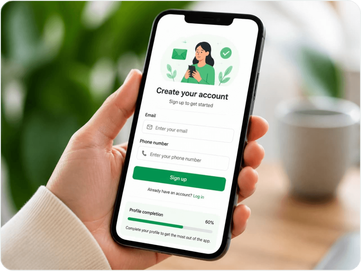 RideApack create account screen on a smartphone